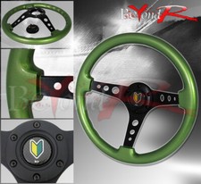 Volante 350mm Profundo Plato Madera Verde Negro Principiante Hoja Botón Cuerno Logo