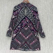 Express Mini Dress Womens Small Black Multi Long Sleeve Floral Ikat Keyhole