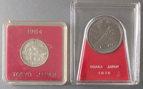 Lot of 2 coins: 100 yen silver 1964 Olympic, 1970 Osaka Expo 70