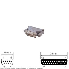 Adapter D-Sub Serial DB 9 Pin DB9 Male DB 25 Pin DB25 Female Gender Changer