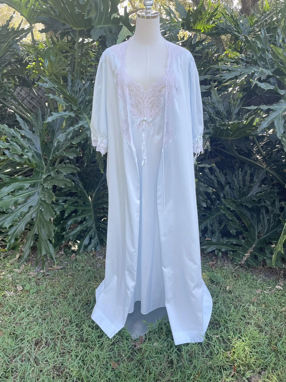 Ensemble de robes de nuit vintage Christian Dior robe et robe en médecine pour femmes bleu régence