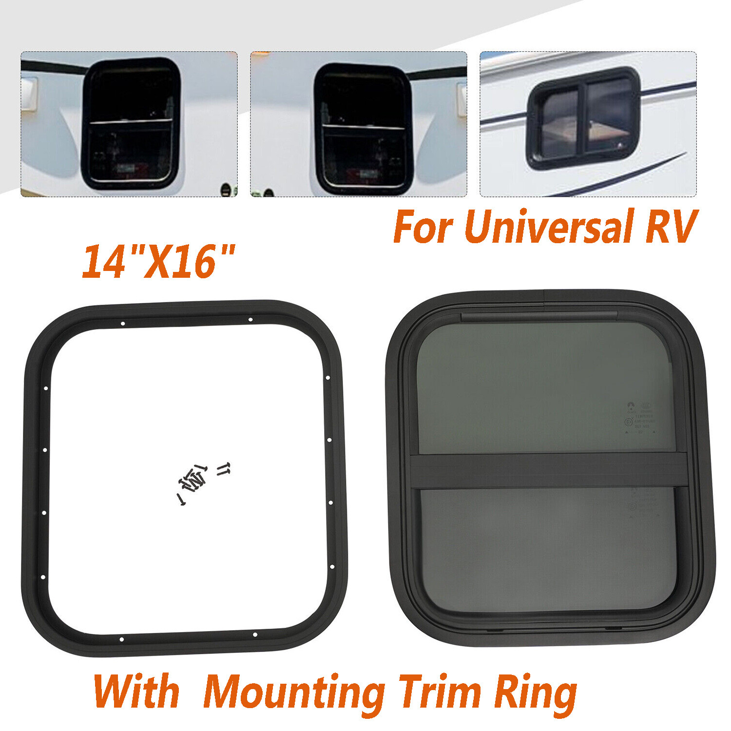 Black RV Trailer Window Vertical Sliding Window Direct Replacement + Trim Ring