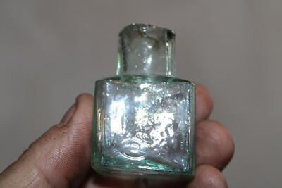 Antique, 2 1/4'' Blue, Rectangle, Sheared Rim, Ink Bottle, Item # A - 3655 