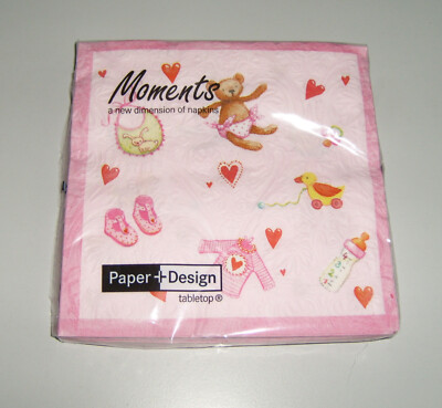 2Pg (32St.) Servietten Baby rosa Mädchen Geburt Taufe
