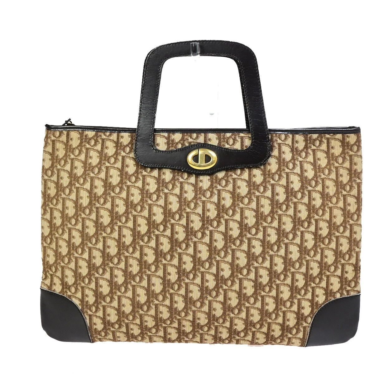 Sac à main CHRISTIAN DIOR logo motif trotteur toile cuir marron 37FA828
