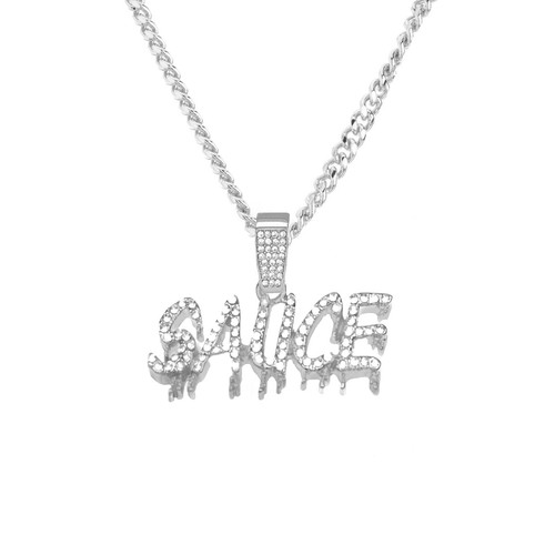 Men's Hip Hop Silver Plated Iced Out CZ SAUCE Pendant 20" Cuban Chain CP 1434 S - Foto 1 di 4
