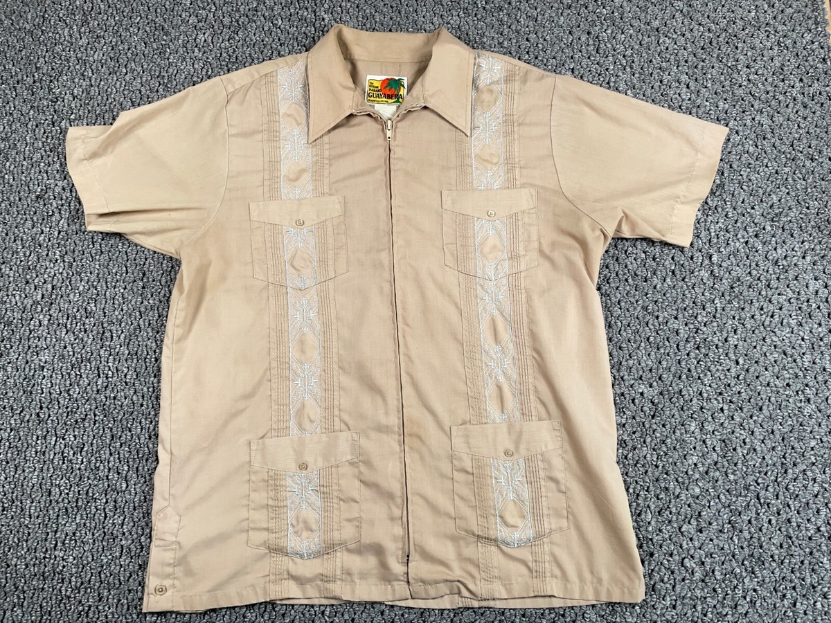 【本日値下げ中】buddix Guayabera Zip SS Shirt Guayabera Pleated Pocket Zip Up Shirt Adult XL Beige Cotton Blend