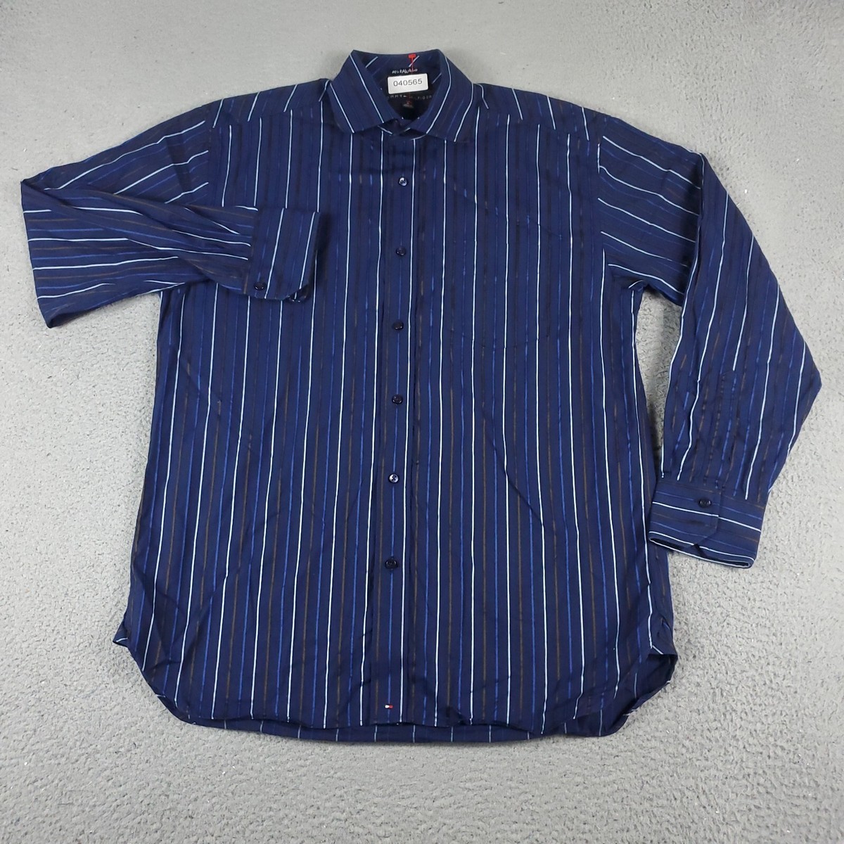 あ Tommy Hilfiger Shirt Mens Medium Blue Striped Casual Button Up