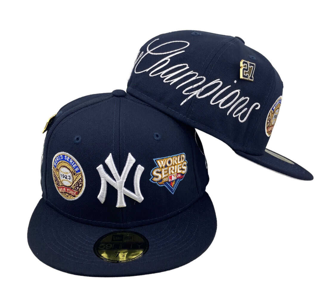 Navy Blue New York Yankees Historic 27X World Series Champions Gray Bottom New Era 59FIFTY Fitted 8