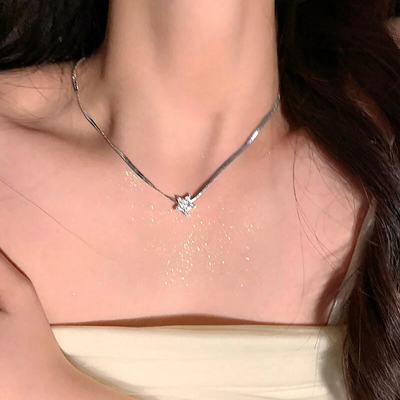 Flash Diamond Pentagram Clavicle Chain Light Luxury Necklace For Women Jewelr