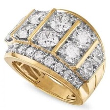 Men's 7CT Round Created Diamond 3 Row Wedding Ring Band 14K Yellow Gold Plated