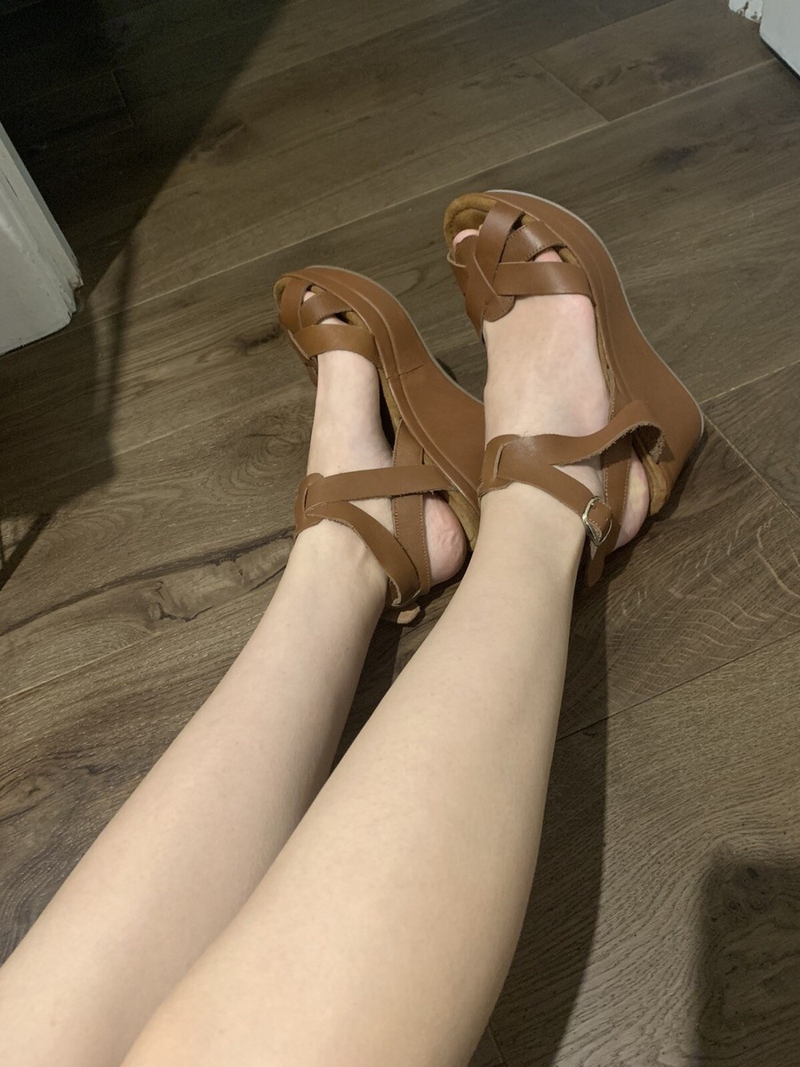 Mollini Brown Leather Wedge Sandals 39 Australia