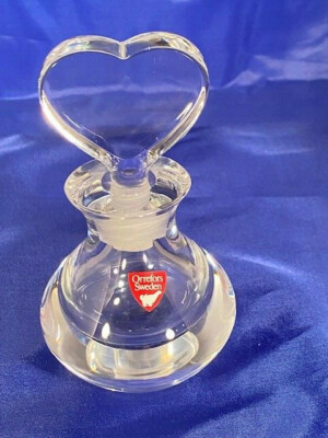Set of Vintage Orrefors Crystal Perfume Bottles with Heart Stopper. Signed