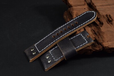 MA WATCH STRAP 26/24 130/80 MM GRAVIS BLACK LEATHER BAND FOR PANERAI ETC 522