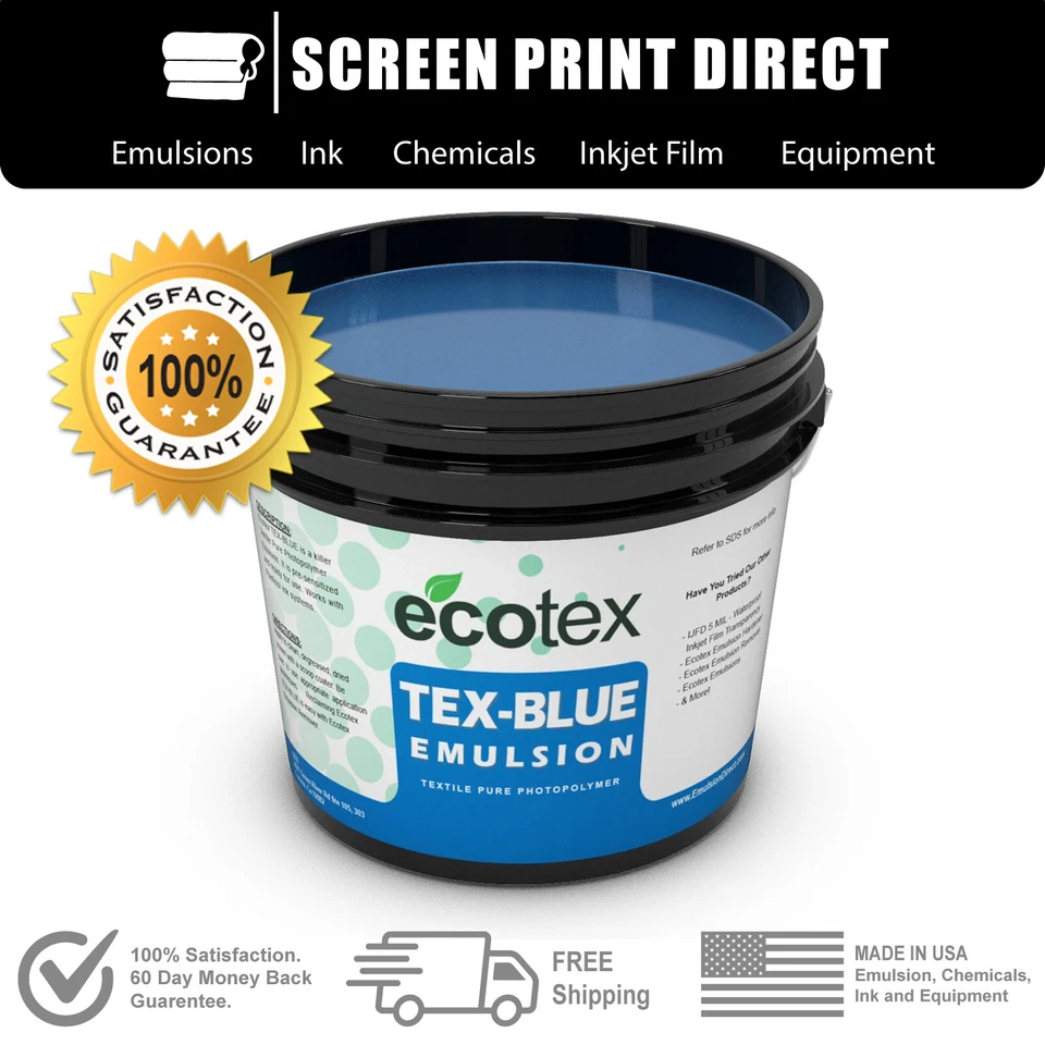 ECOTEX® CHROMALINE SAATI ULANO KIWO CCI NAZDAR Ecotex® TEX-BLUE- Textile Pure Photopolymer Screen Printing Emulsion- 1 Pt.-16oz