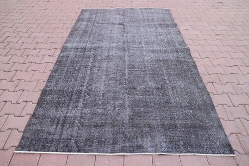 Gray Area Rug Anatolian Vintage Handmade Overdye Turkish Livingroom Carpet 5x9ft