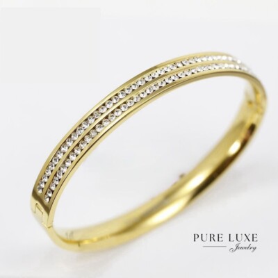 Women's 6.5'' Stainless Steel Cubic Zirconia Bangle Bracelet*Gold plated.Box