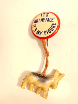 old red & white novelty pin with donkey fob: It's Not My Face? It's My Figure