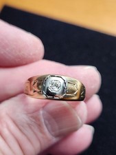 MEN'S 14K SOLID YELLOW  WHITE GOLD DIAMOND RING SIZE II.5 3.2 GRAMS PREOWNED
