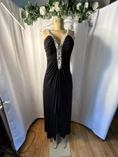 David's Bridal Black Formal Evening Gown with Beaded V-Neckline