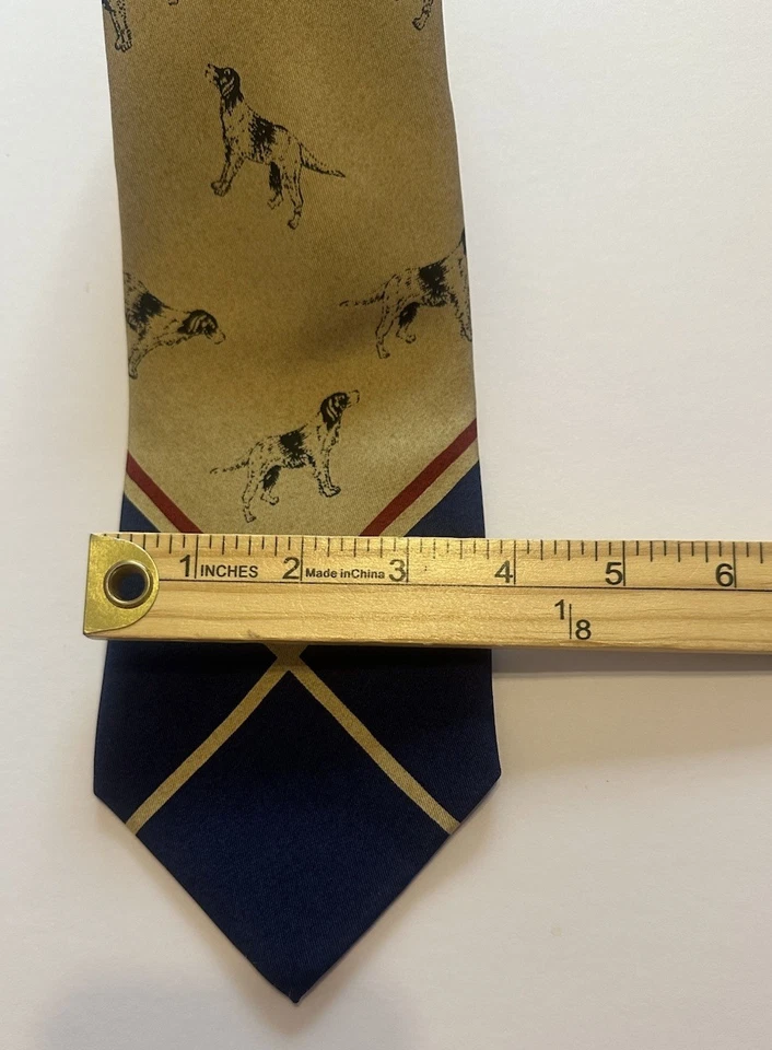 Corbata Polo Ralph Lauren Vintage Estampado Perro Caza Seda EE. UU. Regalo Vacaciones Azul Dorado Foto 3 de 4