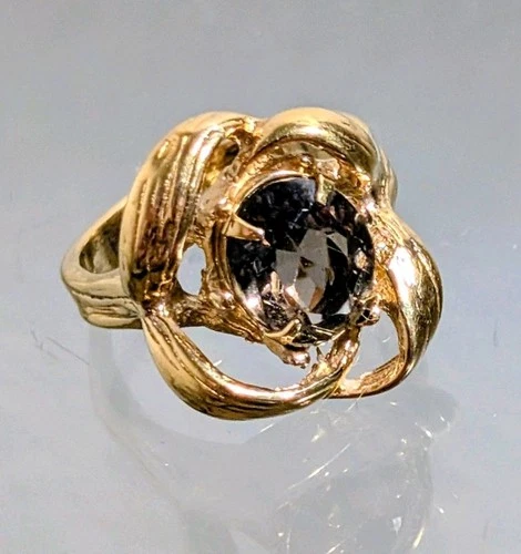 Vintage Gold Vermeil Sterling Smokey Quartz Cocktail Ring Sz 6.25