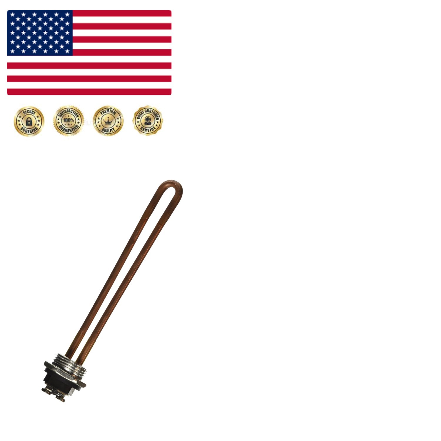 Compact 120V/2000W Copper Heating Element with Threaded Moun