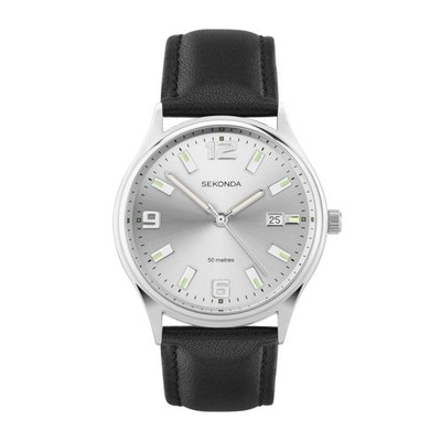 Sekonda 38mm Herren Runde Silber Analog Uhr mit Schwarz Armband UVP 34,99£