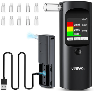Alkoholtester digital mit LCD-Display 11 Mundstücken tragbarer Promillemessgerät