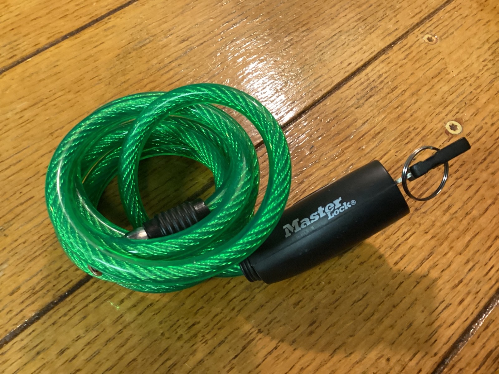 Master Lock Cable Lock with Key NEVER USED CLEAN Bike Lock Gates Doors Green