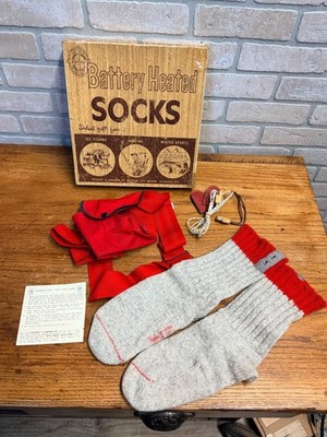 Vintage 1950s Burnham Battery Heated Socks w/ Store Box Michigan City IN Hunting