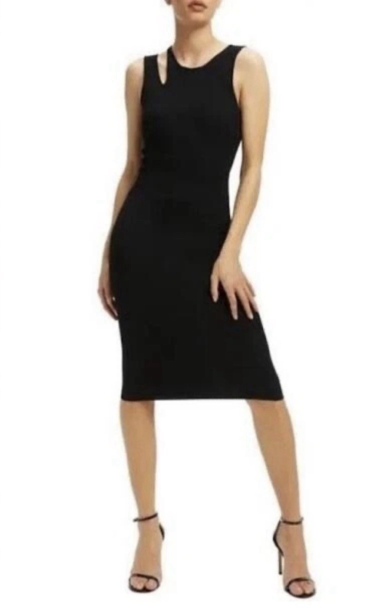 Good American Black Bold Shoulder Cut Out Ribbed Bodycon Dress Women’s Size 1-2