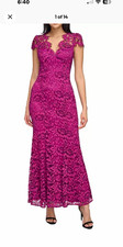 Eliza J Pink Floral Lace V-Neck Cap Sleeve Long Gown Dress Regular Size 12