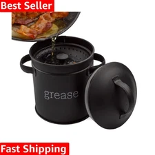 Practical Black Enamel Grease Container w/Strainer - Essential Kitchen Accessory