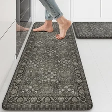 KIMODE Anti Fatigue Kitchen Mat 17.3 x 47+17.3 x 29--0.47 inches, Green/Grey 