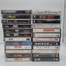 Lot of 24 80s Era Rock and Metal Cassette Tapes Rush AC/DC Kiss Poison Tesla