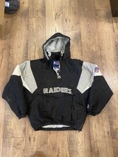 Vintage Starter NFL Oakland Raiders Jacket Quarter 1/4 Zip Hooded Pullover Sz M