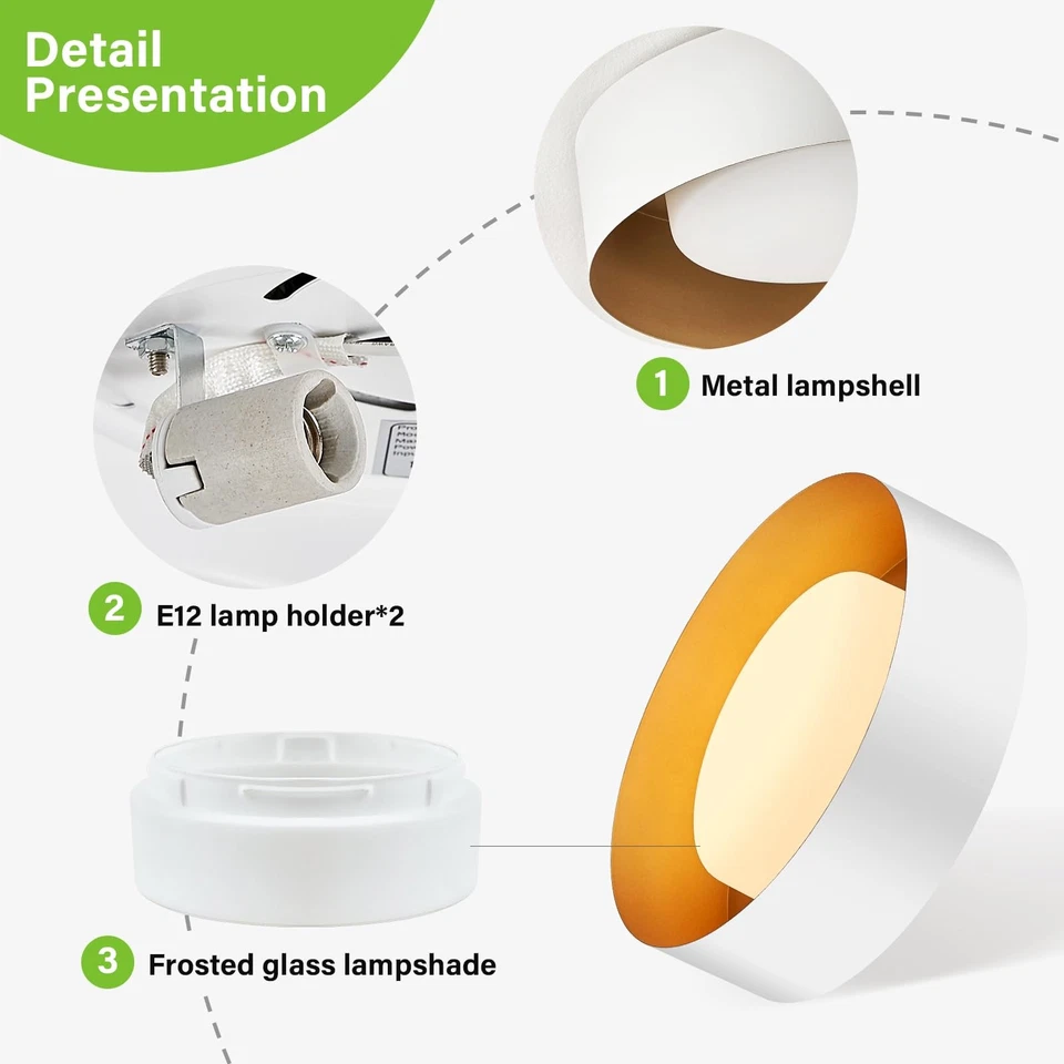 Modernas luces de techo de montaje empotrado blancas y doradas, luces de techo redondas de vidrio... Foto 4 de 4