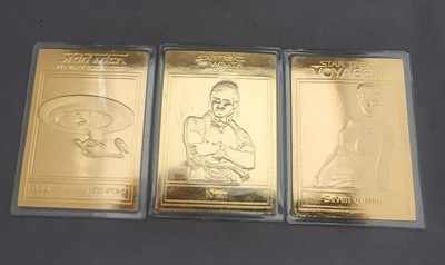 Lot of 3 STAR TREK 22kt Gold Danbury Mint Cards - Enterprise Khan Seven of Nine