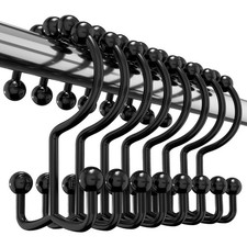 Double Glide Roller Shower Curtain Hooks Rust Proof Double Sided Rings Black