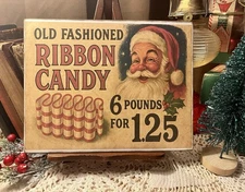 Old Fashioned Ribbon Candy, Santa, RETRO Christmas, Handcrafted Plaque / Sign