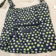 Vera Bradley Triple Zip Hipster Crossbody Bag in Lucky Dots Navy Lime Green