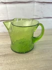 VTG MCM Hand Blown Lime Green Crackle Glass Pitcher 6.5" Blenko or Rainbow?