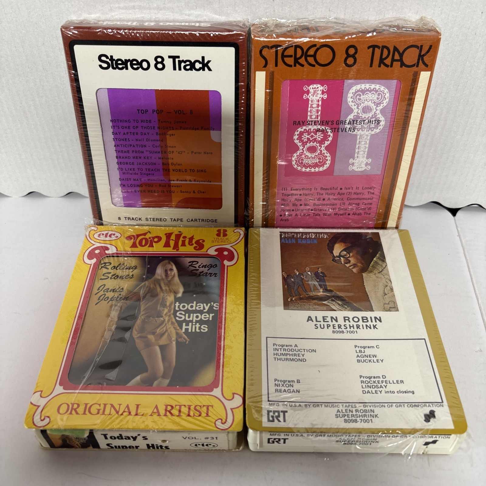 VTG 8 Track Cartridges. Lot Of 4 Ray Steven’s,Alen Robin,Rolling Stones, Ringo..