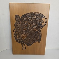Vintage Wood Plaque Wall Art 16x11 Eagle With Native American Feathers