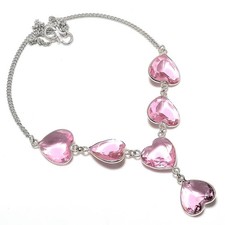 Natural Pink Kunzite Gemstone 925 Sterling Silver Jewelry Necklace 18" Gift G726