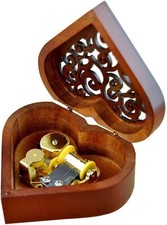 WESTONETEK Heart Shaped Vintage Wood Carved Mechanism Musical Box Wind Up Music