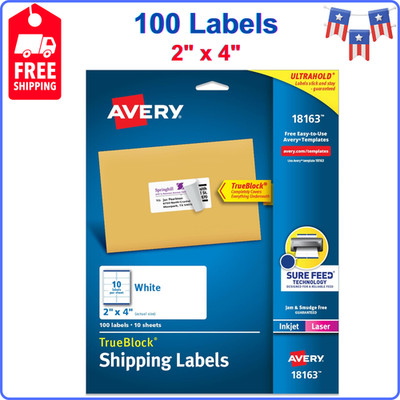 Avery Printable Shipping Labels with Sure Feed - 2'' x 4'' Customizable Stickers