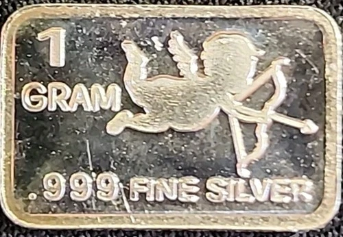 1 Gram .999 Fine Silver Art Bar Ingot. Cupid. Fun Way Dip In To Investing