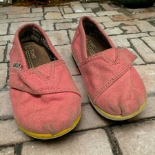 Toms Girls Shoes Sz 4 Baby Toddler Pink Canvas Touch Close Alpargatas